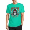 Teal pure cotton short sleeve T-shirt with "AMERICAN LEGEND" gorilla print