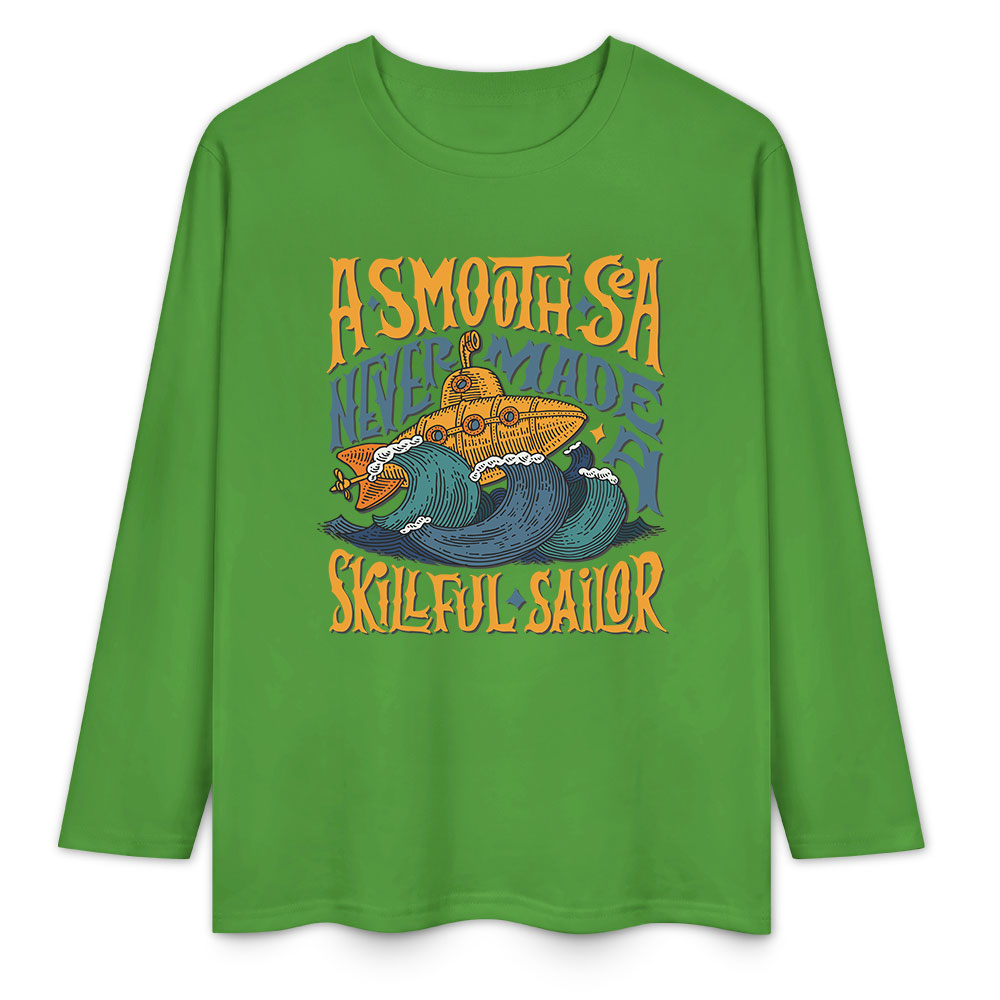 Green pure cotton long sleeve T-shirt featuring 'A SMOOTH SHAKER' graphic, casual wear.