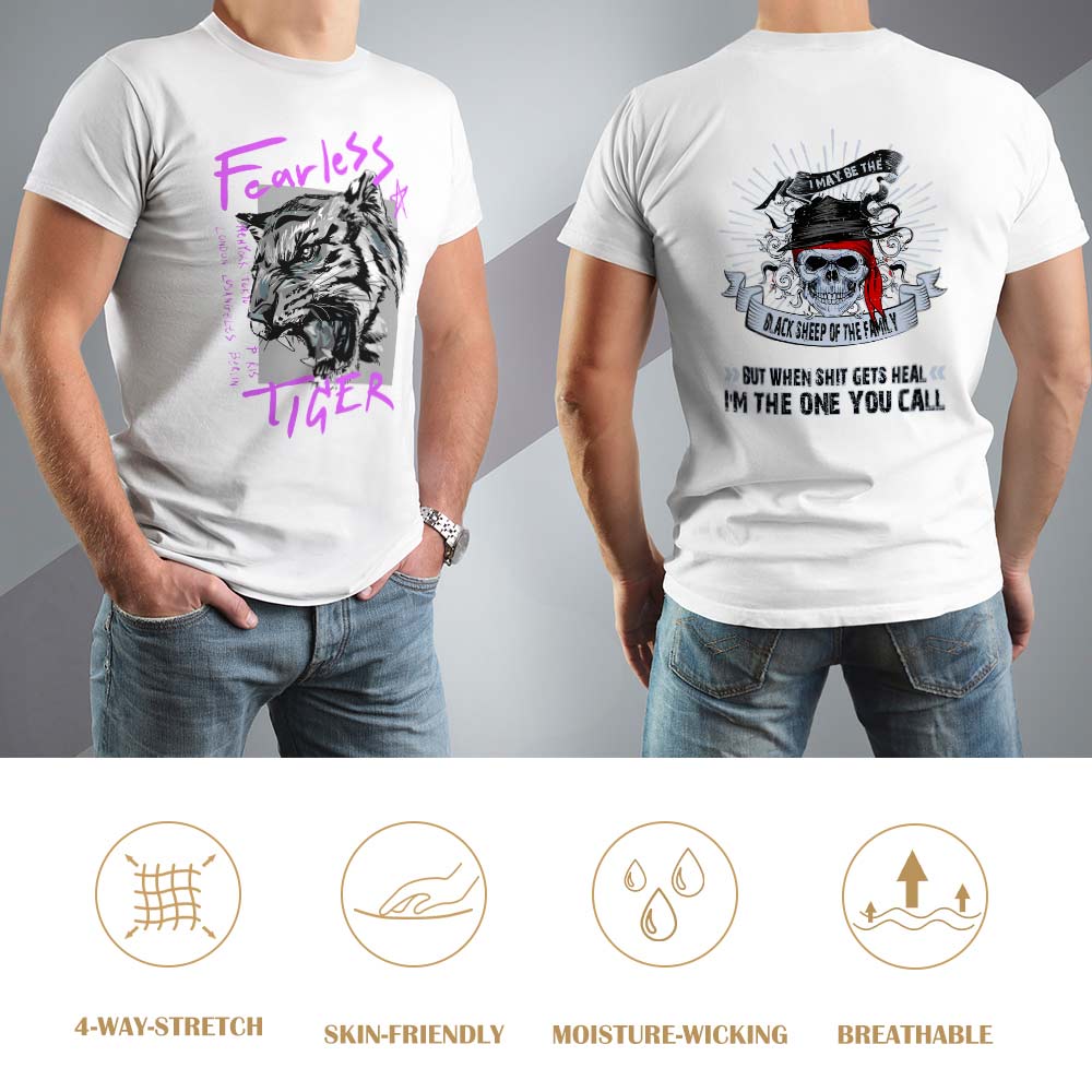 White cotton men's Fearless Tiger graphic T-shirt, collection. "Fearless Rock" print.