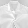 White 95% Polyester+5% Spandex women's shirt, close-up of collar and button details