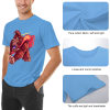 Light blue cotton men's t-shirt with red monster graphic print. Inkedjoy design.