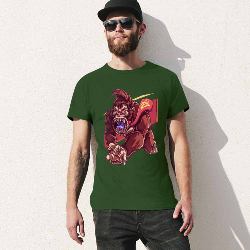 Men's green cotton t-shirt with red monster graphic print