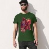 Men's green cotton t-shirt with red monster graphic print