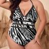 Plus Size Zebra Print Halter Swimsuit. Wrap design, perfect for beach or pool.