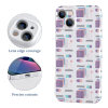 iPhone 13 case with white and purple geometric pattern, precise cutouts, and full edge coverage