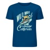 Blue cotton short-sleeved T-shirt with "Wild Wave California" surfing graphic, summer fashion