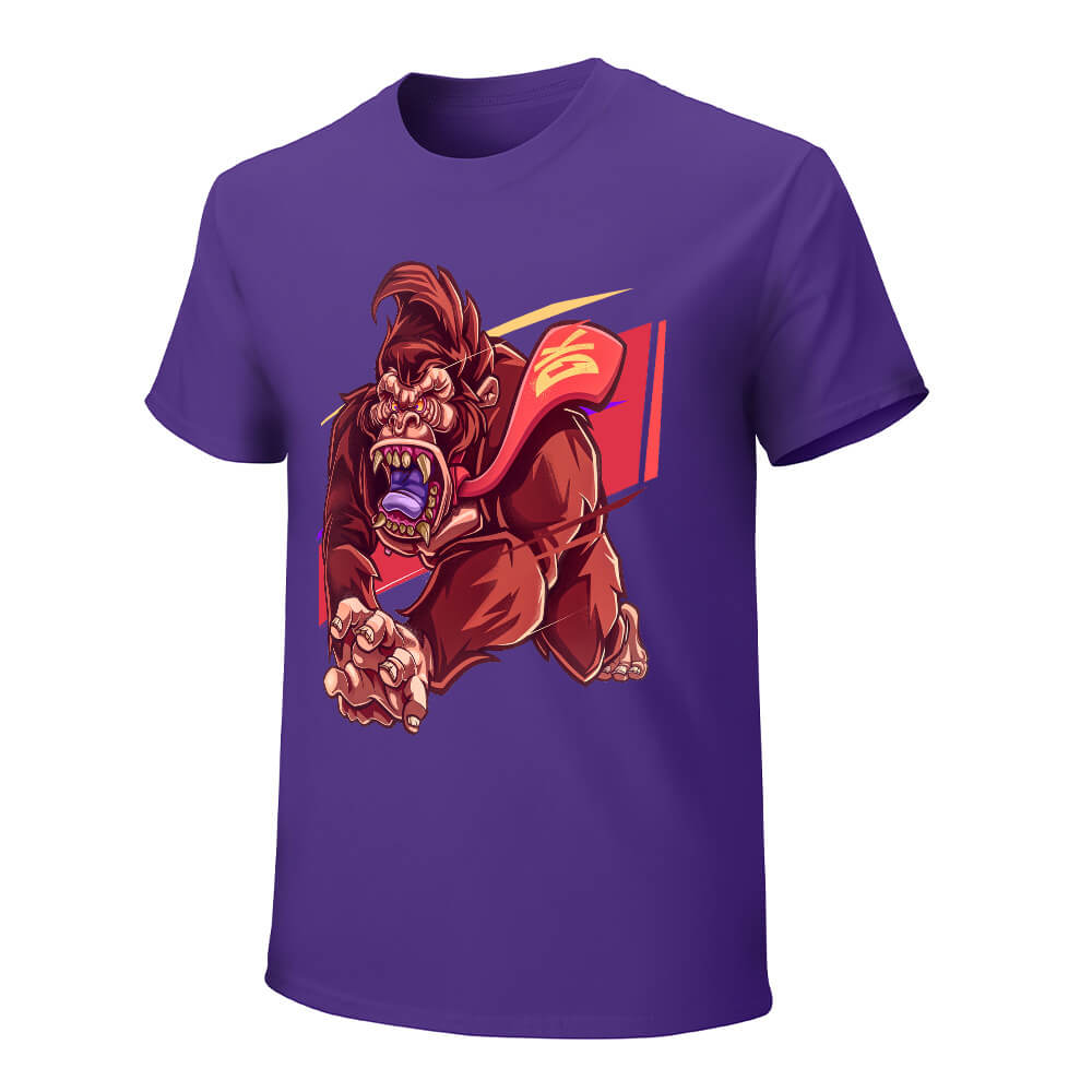Purple men's cotton t-shirt with red monster graphic print | Inkedjoy