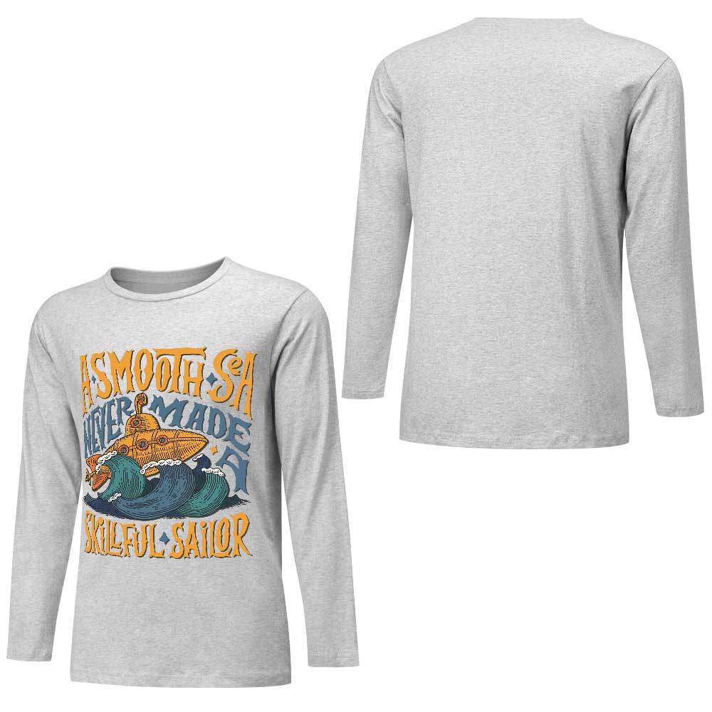 Grey pure cotton long sleeve T-shirt featuring graphic design for casual wear, perfect for summer.