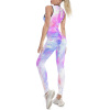 Tie-dye ladies' yoga bodysuit, sleeveless design, moisture-wicking fabric, ideal for sports and fitness, streamlined look.