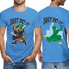 Men's light blue cotton T-shirt with front and back graphic design, featuring 'Just Do It' print.