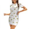 White crew neck short sleeve dress with star print, perfect for casual wear.