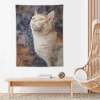 Vertical print polyester wall tapestry of a curious cat, perfect for wall decor