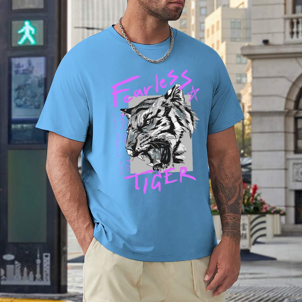 Light blue men's Fearless Tiger graphic T-shirt, 100% cotton, collection
