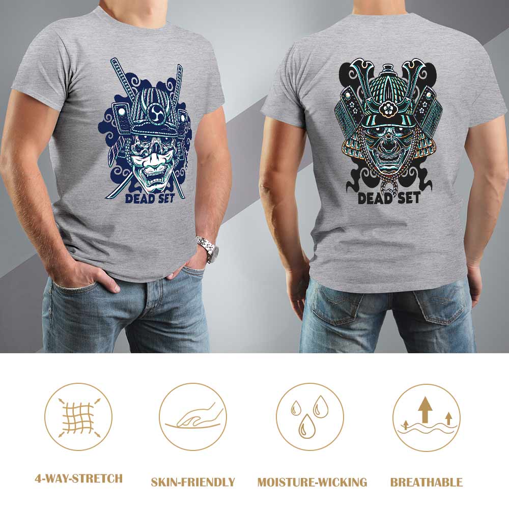Grey cotton samurai skull t-shirts for men, perfect for leisure. 100% cotton.