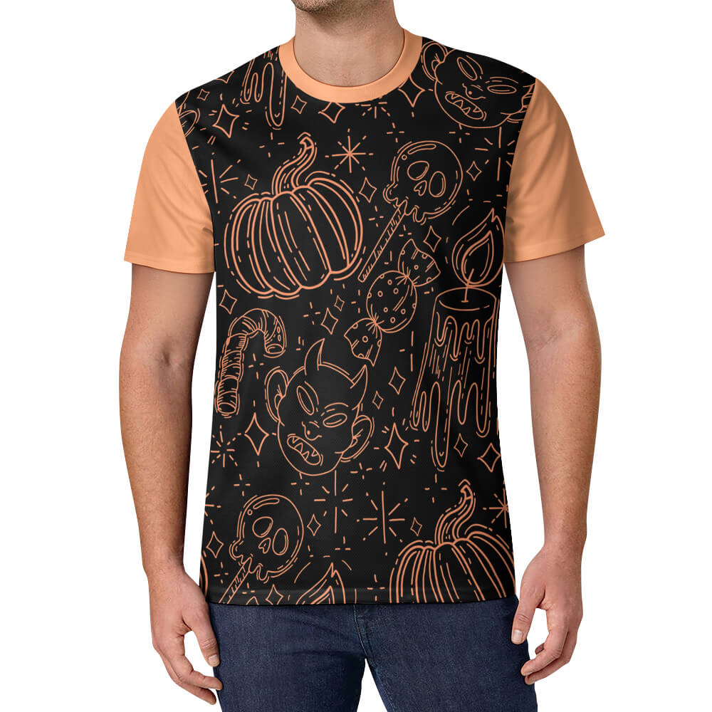 Ice Silk All Print T-shirt featuring a black and orange design, perfect for summer wear