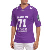 Purple V-neck jersey with "MADE IN 71" print, perfect for sports or outdoor activities, by Inkedjoy.