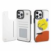 iPhone 13 case with card slot, white, featuring an abstract art design, offering both protection and convenience.