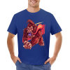 Blue men's cotton T-shirt with red monster graphic print. 100% cotton Inkedjoy design