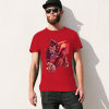 Red cotton men's T-shirt with a red monster graphic print | Inkedjoy