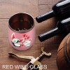 Pink stainless steel insulated cup with cat and penguin design, red wine, Inkedjoy