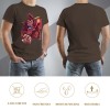 Brown cotton t-shirt with red monster graphic print - front and back view