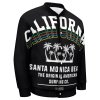 Men's black baseball uniform with 'CALIFORNIA BEACH' graphic, Japanese sweater cloth, comfortable fit.