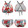 Red floral halter bikini swimsuit with keyhole detail, polyester spandex, perfect for summer beach wear