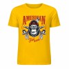 Yellow cotton T-shirt with American Legend gorilla graphic print, summer fashion.