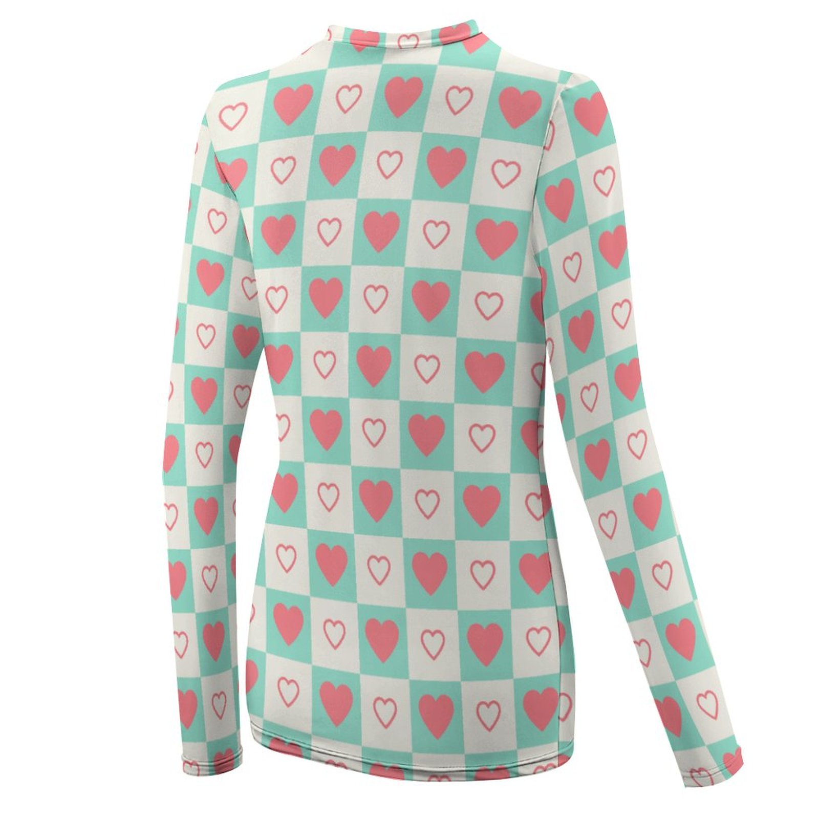 Women's long sleeve t-shirt with checkered heart pattern for sun protection