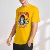 Yellow cotton T-shirt with AMERICAN LEGEND gorilla graphic print for men. Summer fashion.