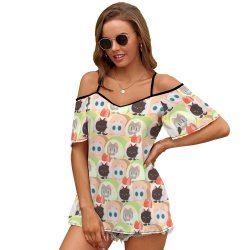 Casual Ladies Off Shoulder Sling Short Sleeve Top