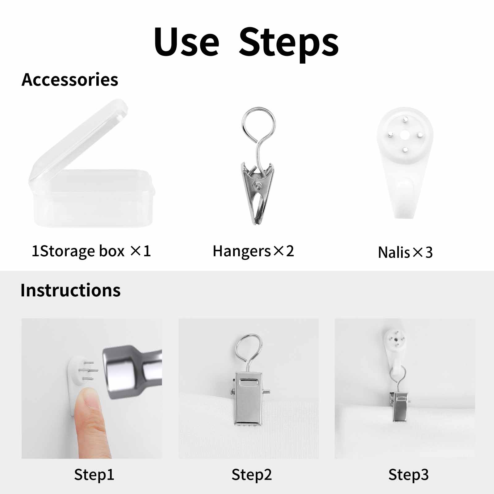 Super Soft Wall Tapestry installation guide with accessories and step-by-step instructions, including hangers and nails.