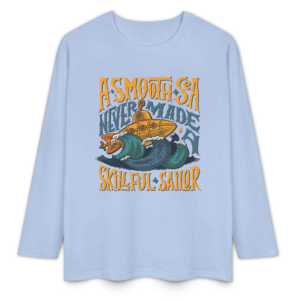 Light blue pure cotton long sleeve T-shirt with graphic print, perfect for casual wear.