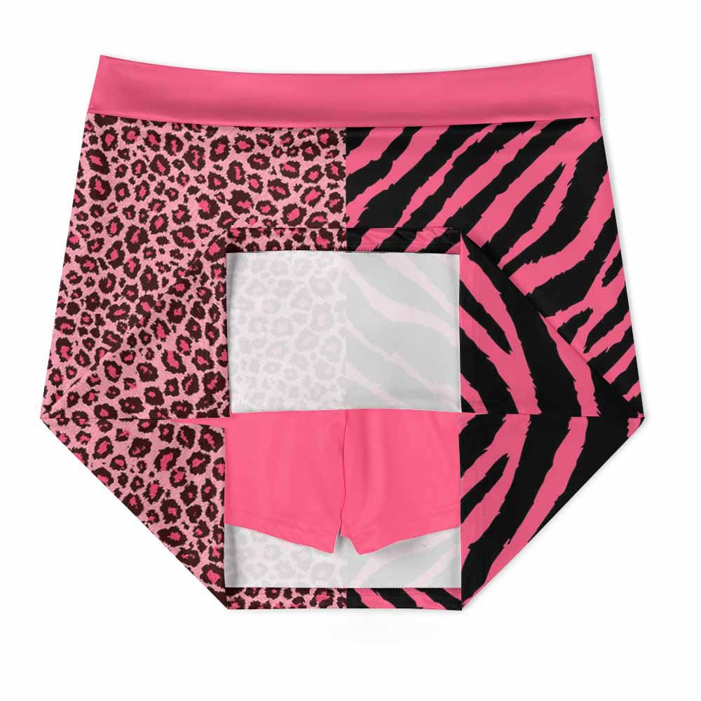 Pink zebra and leopard print trouser skirt with pockets. Suitable for spring and autumn, made of polyester material.