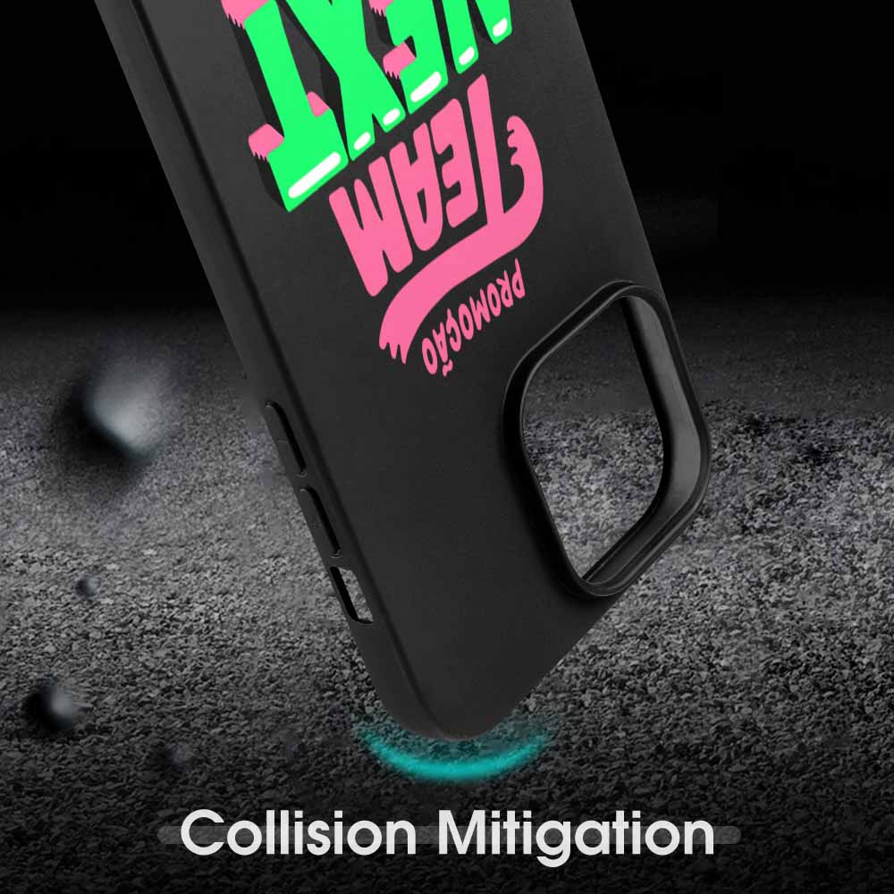 iPhone 15 series black TPU case featuring 'TEAM NEXT @ Lolla' design, shockproof protection.