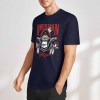 Navy Blue cotton T-shirt with "AMERICAN LEGEND" gorilla graphic print, summer fashion.