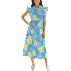 Women's ruffled V-neck layered long dress
