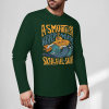 Green pure cotton long sleeve T-shirt featuring ASMODUS Shark Attack graphic for casual wear.