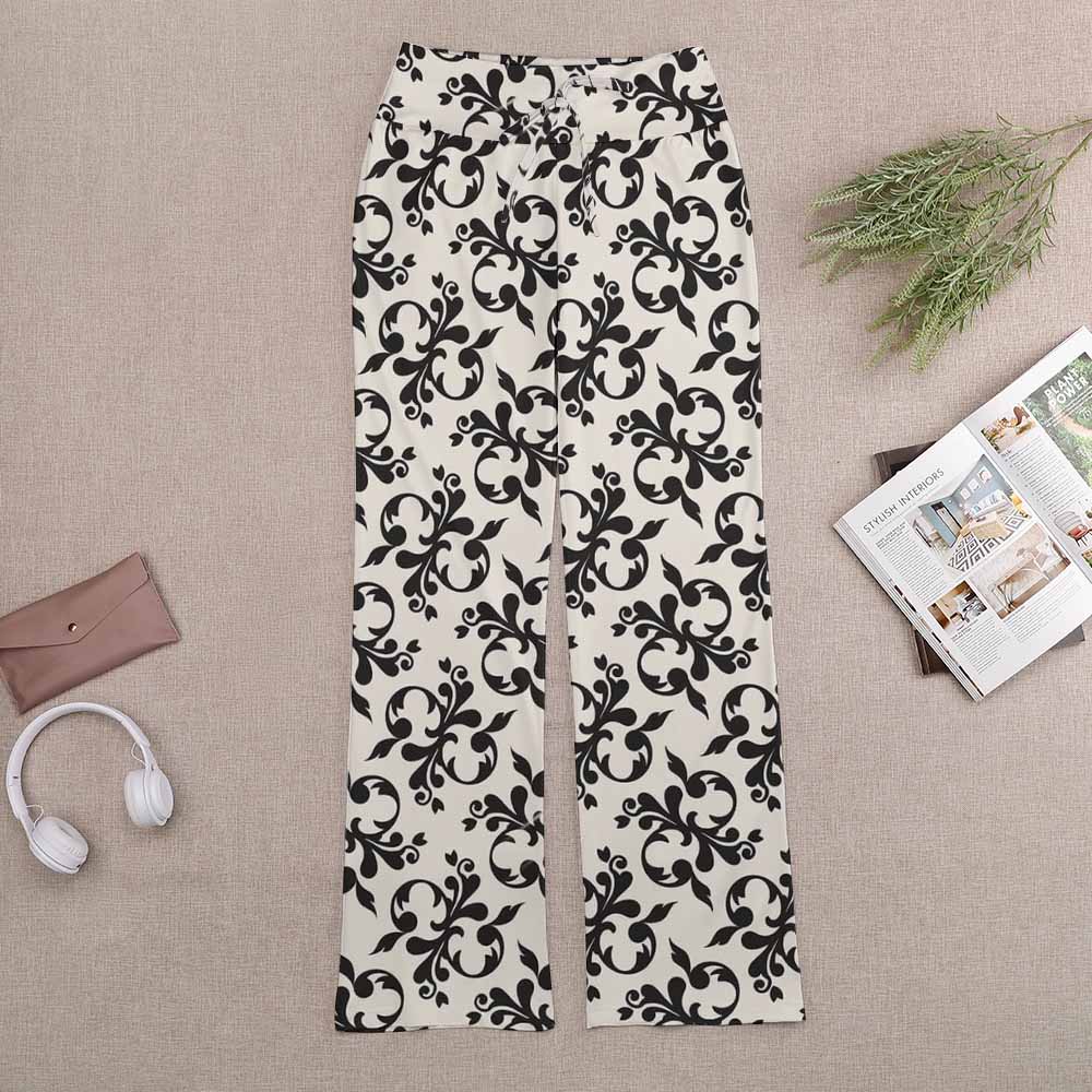XP Straight Lace-Up Yoga Pants in White and Black Floral Print - Perfect for Yoga