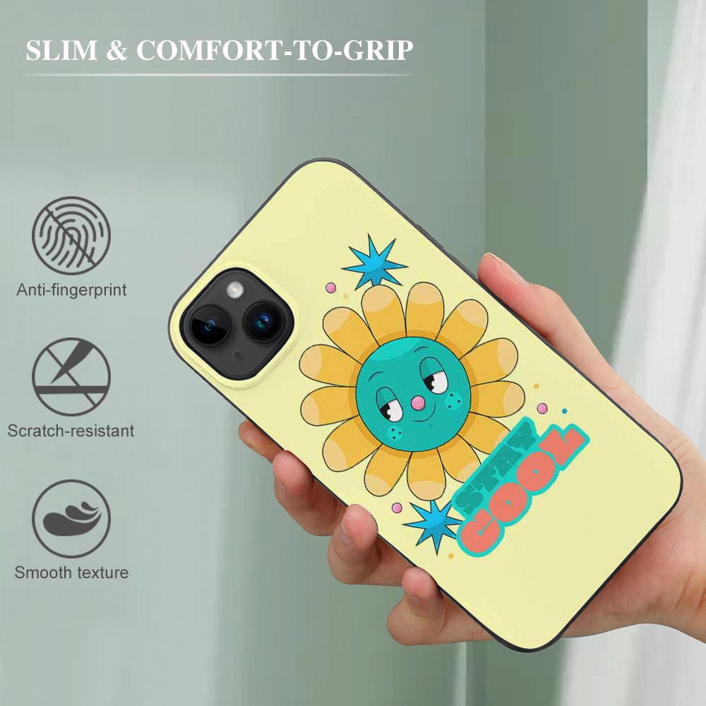 iPhone 15 series case with sunflower design, made of TPU material, offering scratch-resistant and shockproof protection.