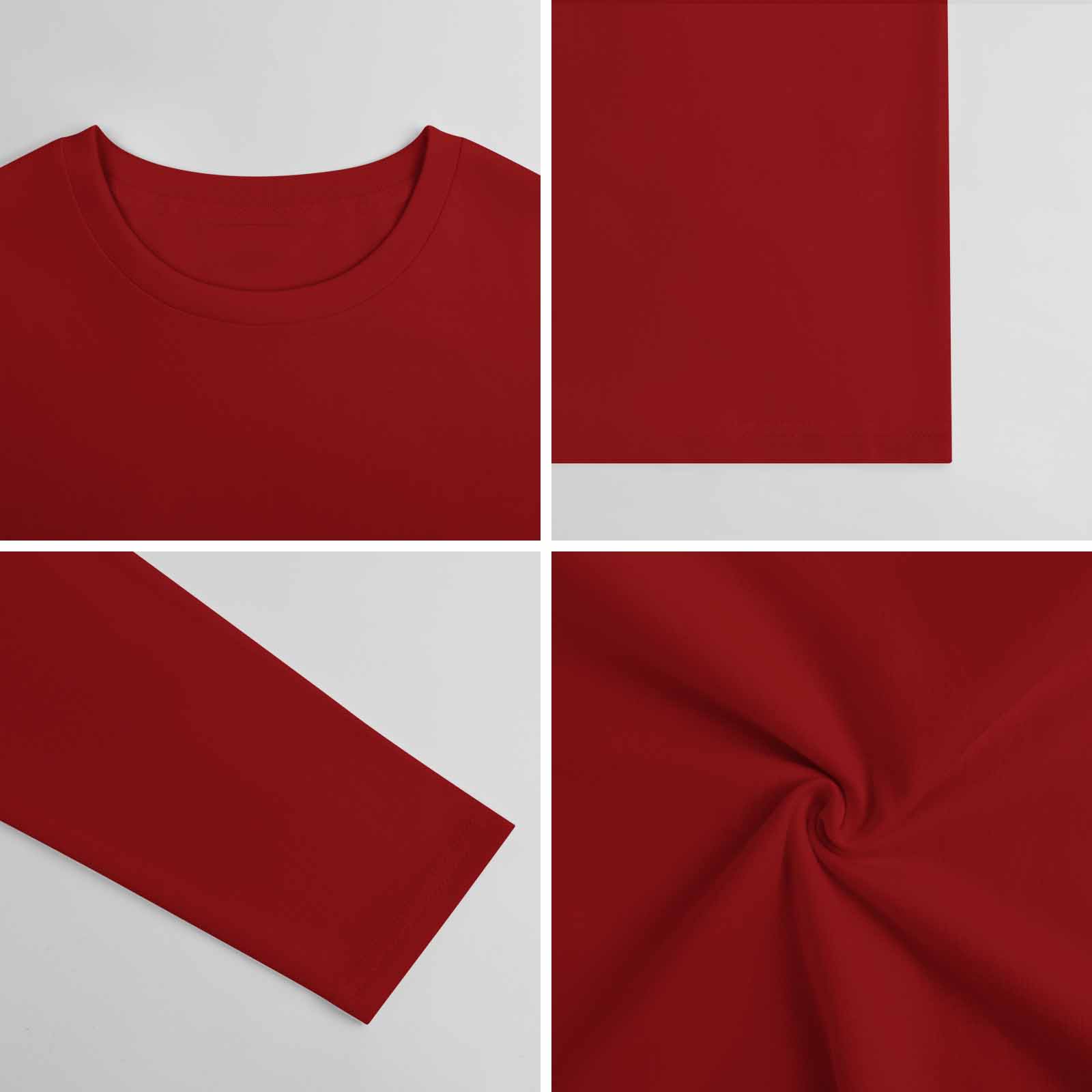 Red pure cotton long-sleeved T-shirt, featuring fabric detail and casual wear style.