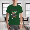 Green  Men's T-shirt with Baseball Player Cartoon Graphic and 'Just Do It' Print, breathable cotton.