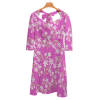 Pink floral Sweetheart Knot Flare Dress with mid-length sleeves, perfect for parties and vacation.