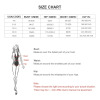 Size chart for long sleeve crew neck bikini swimsuit. Featuring bust, waist, hip and cup measurements for ladies swimwear.