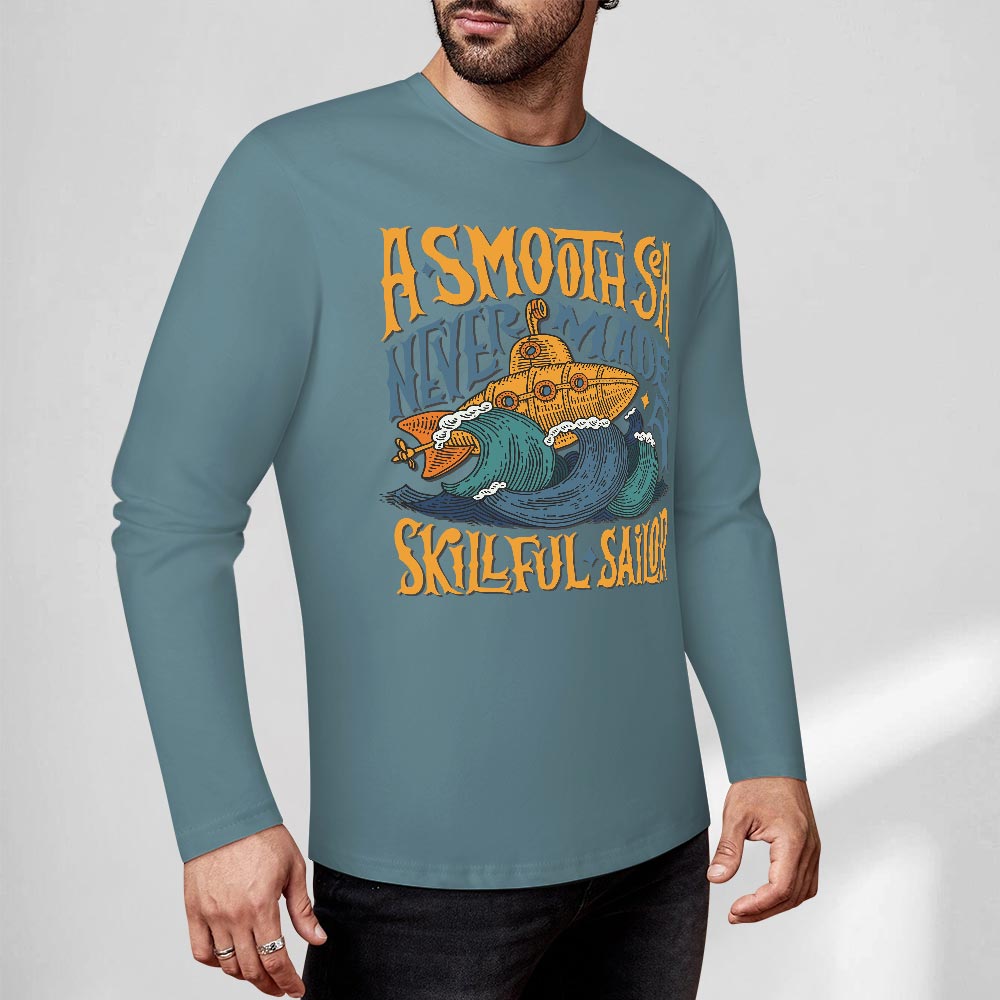 Turquoise pure cotton long sleeve T-shirt with 'ASMOOTH ARE MADE OF SOULFULLY' graphic, casual wear.