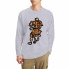 Gray men's long sleeve crew neck T-shirt with cartoon tiger print, 100% cotton for casual wear.