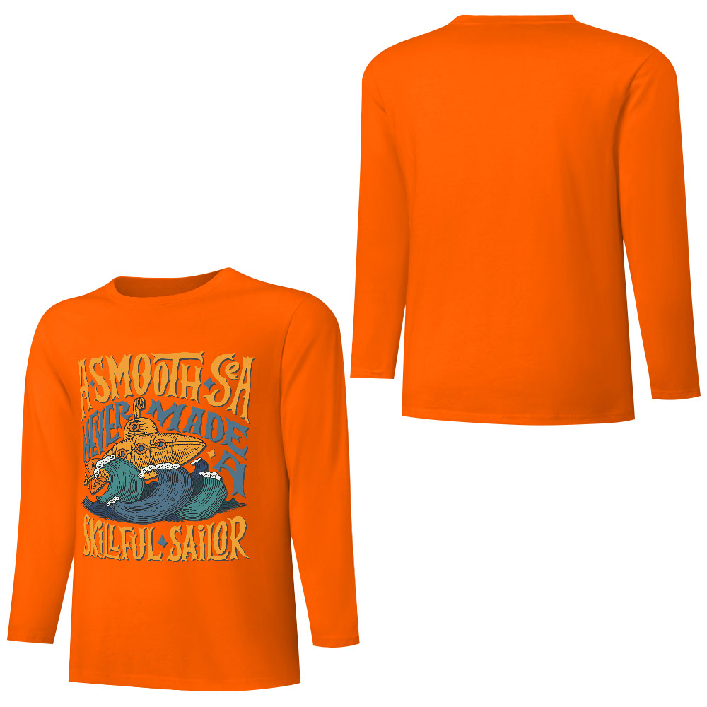 Orange pure cotton long sleeve T-shirt featuring ASMODUS SOULFUL SHAKER graphic, casual wear
