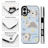 iPhone 16 case with cartoon bear design, camera protection, TPU leather cover, card slot design.