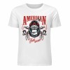 White cotton T-shirt with AMERICAN LEGEND gorilla graphic print, summer fashion.