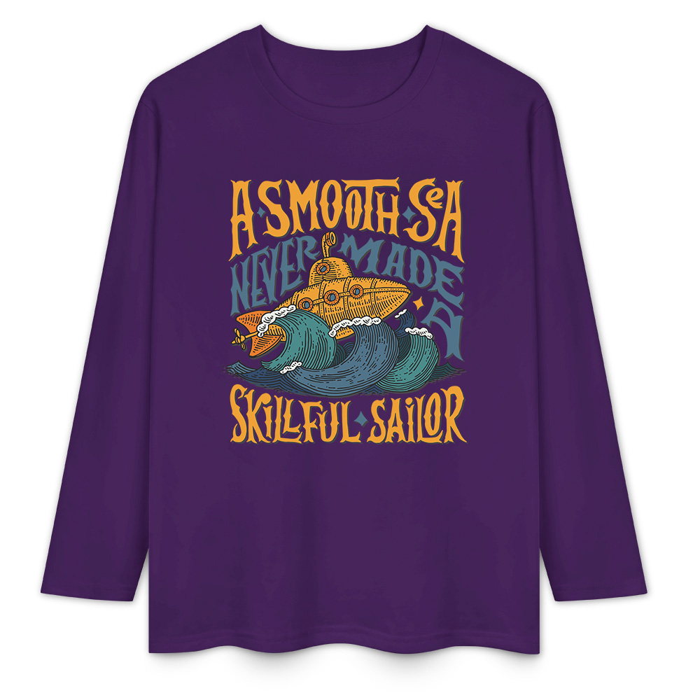 Purple pure cotton long sleeve T-shirt with 'A SMOOTH SHAKER' graphic for casual wear